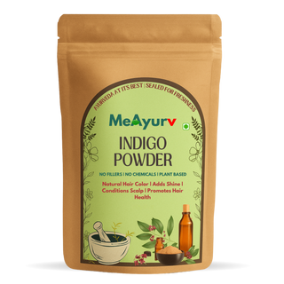 MeAyurv Organic Indigo Powder – Pure Indigo Leaf | Natural Herbal Hair Color & Conditioning | Chemical Free, Non-GMO, Vegan