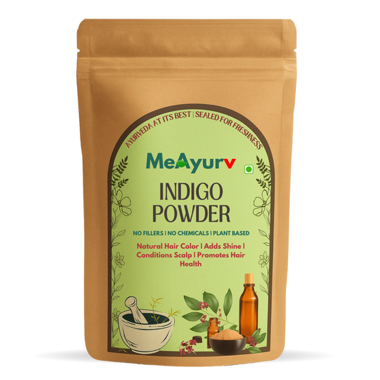 MeAyurv Organic Indigo Powder – Pure Indigo Leaf | Natural Herbal Hair Color & Conditioning | Chemical Free, Non-GMO, Vegan