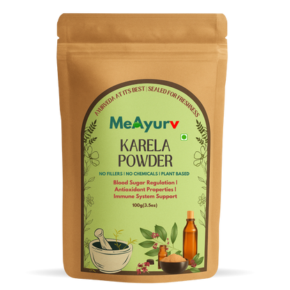 MeAyurv Organic Karela Powder – Pure Bitter Gourd | Ayurvedic Herbal Supplement for Sugar Balance, Digestion & Metabolism | Natural, Vegan, Chemical Free