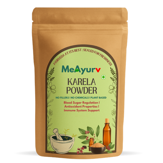 MeAyurv Organic Karela Powder – Pure Bitter Gourd | Ayurvedic Herbal Supplement for Sugar Balance, Digestion & Metabolism | Natural, Vegan, Chemical Free