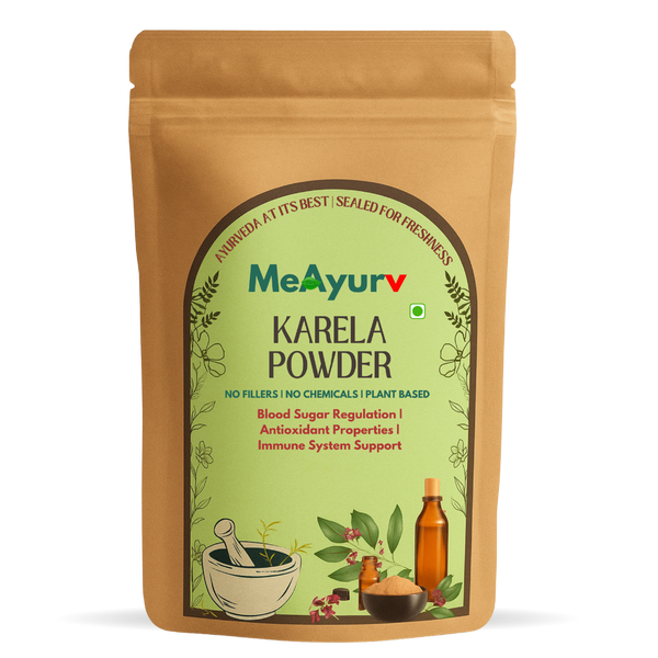 MeAyurv Organic Karela Powder – Pure Bitter Gourd | Ayurvedic Herbal Supplement for Sugar Balance, Digestion & Metabolism | Natural, Vegan, Chemical Free