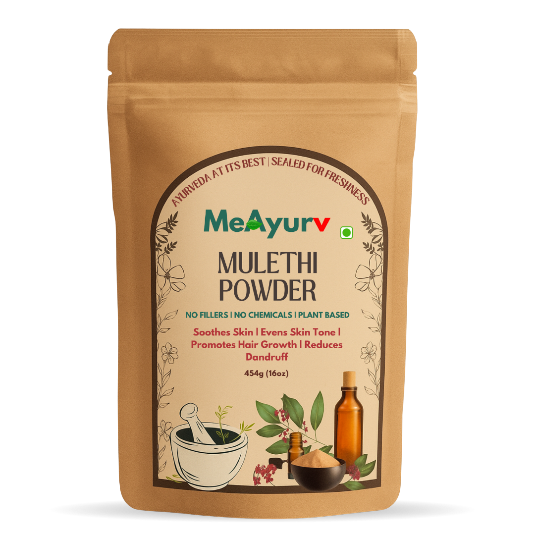 MeAyurv Organic Mulethi Powder – Pure Mulethi (Licorice) Root Powder | Ayurvedic Herbal Supplement for Soothing Sweetness & Wellness | Natural, Vegan, Chemical Free