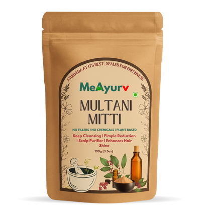MeAyurv Multani Mitti Powder (Fuller’s Earth Clay) | 100% Pure & Natural Indian Healing Clay for Face Pack & Hair Care – Detoxifying Skin Cleanser, Oil Control Mud