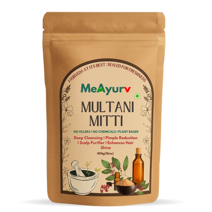 MeAyurv Multani Mitti Powder (Fuller’s Earth Clay) | 100% Pure & Natural Indian Healing Clay for Face Pack & Hair Care – Detoxifying Skin Cleanser, Oil Control Mud