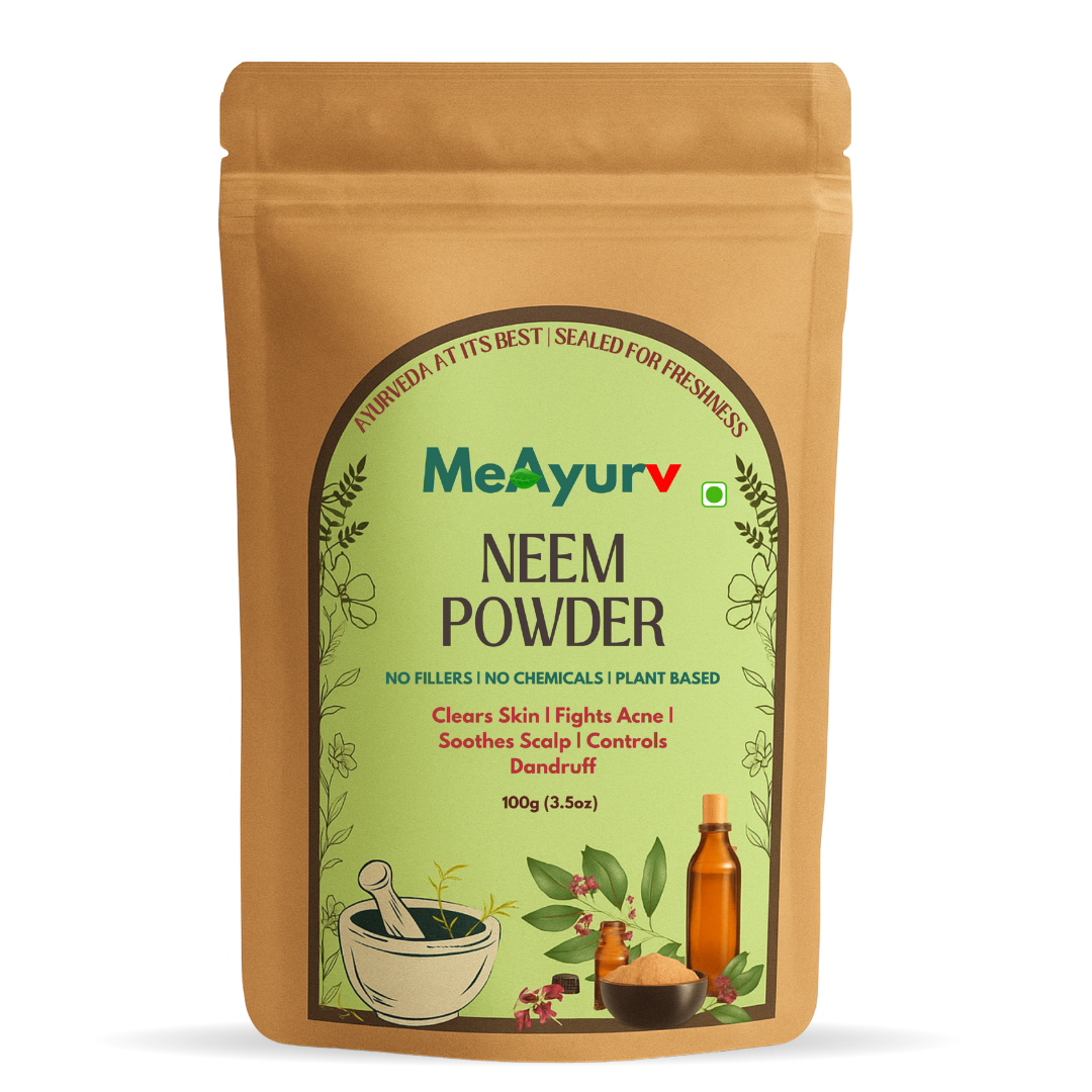 MeAyurv Organic Neem Powder – Pure Neem Leaf Powder | Ayurvedic Skin & Hair Care for Acne, Dandruff & Clear Skin | Natural, Vegan, Chemical Free