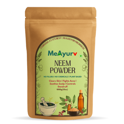 MeAyurv Organic Neem Powder – Pure Neem Leaf Powder | Ayurvedic Skin & Hair Care for Acne, Dandruff & Clear Skin | Natural, Vegan, Chemical Free