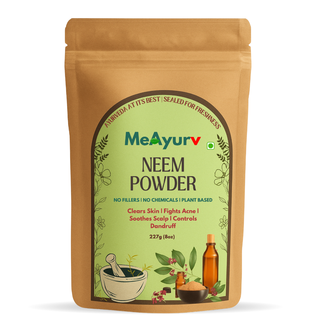 MeAyurv Organic Neem Powder – Pure Neem Leaf Powder | Ayurvedic Skin & Hair Care for Acne, Dandruff & Clear Skin | Natural, Vegan, Chemical Free