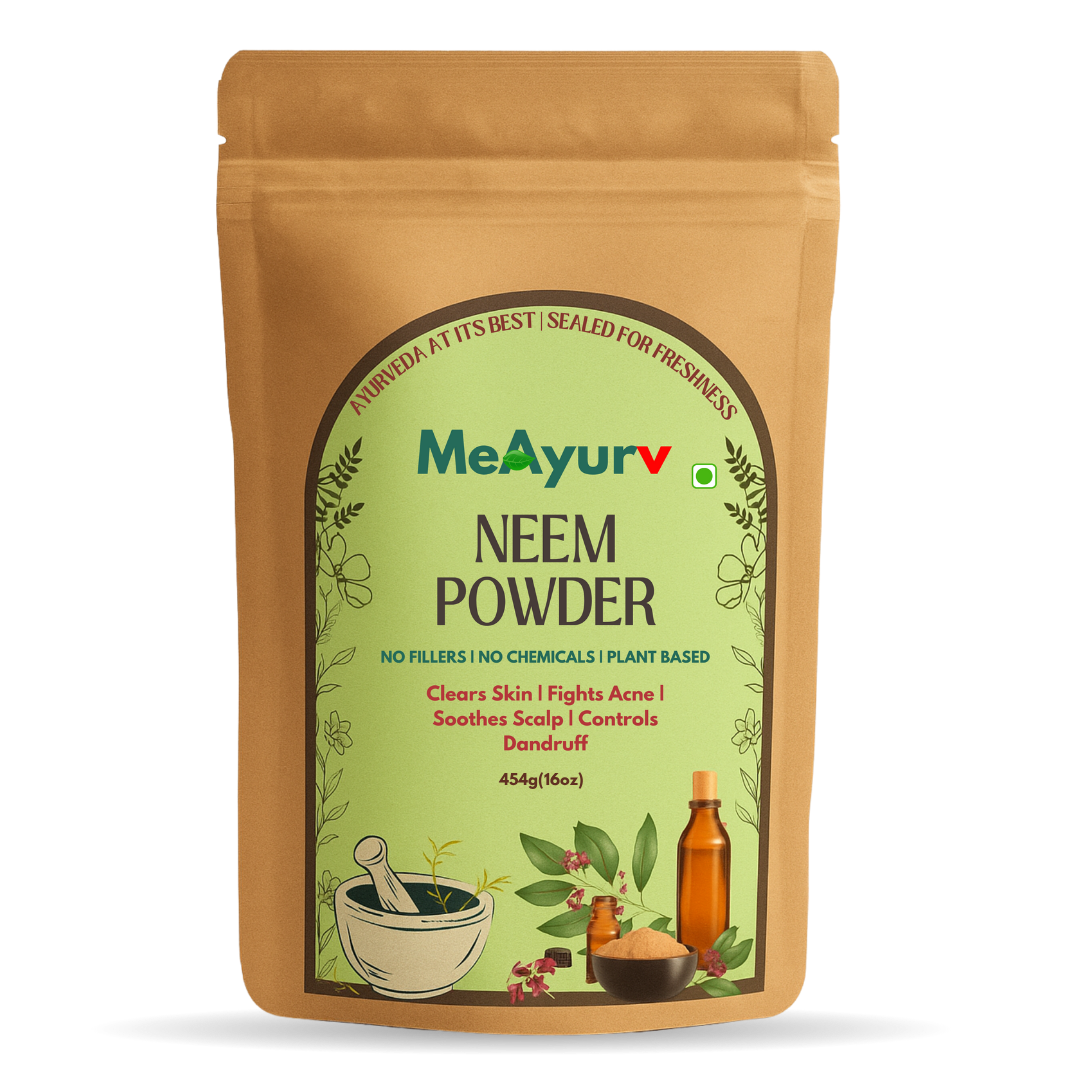 MeAyurv Organic Neem Powder – Pure Neem Leaf Powder | Ayurvedic Skin & Hair Care for Acne, Dandruff & Clear Skin | Natural, Vegan, Chemical Free