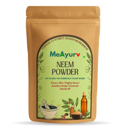 MeAyurv Organic Neem Powder – Pure Neem Leaf Powder | Ayurvedic Skin & Hair Care for Acne, Dandruff & Clear Skin | Natural, Vegan, Chemical Free