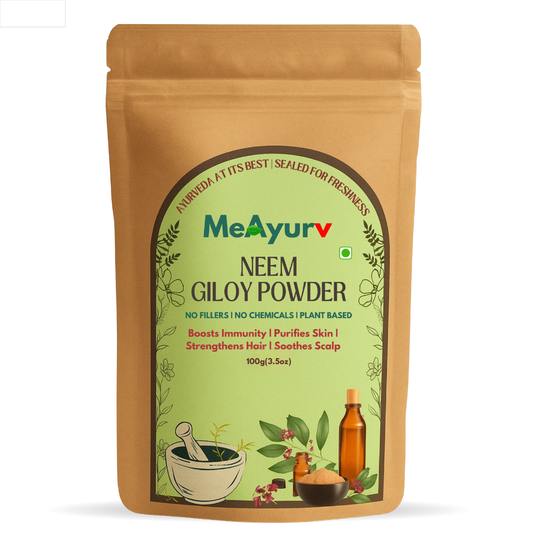 MeAyurv Organic Neem Giloy Powder – Pure Neem & Giloy Herbal Blend | Ayurvedic Herbal Blend for Detox, Immunity & Skin Health | Natural, Vegan, Chemical Free