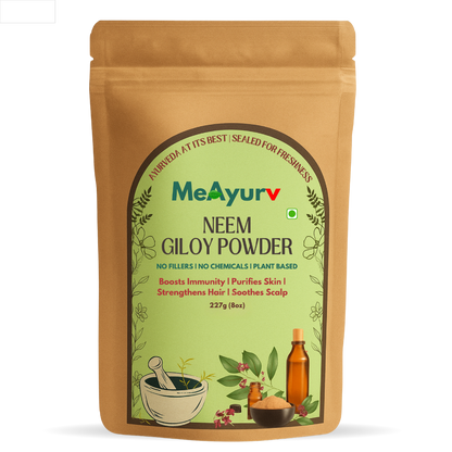 MeAyurv Organic Neem Giloy Powder – Pure Neem & Giloy Herbal Blend | Ayurvedic Herbal Blend for Detox, Immunity & Skin Health | Natural, Vegan, Chemical Free