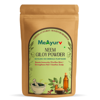 MeAyurv Organic Neem Giloy Powder – Pure Neem & Giloy Herbal Blend | Ayurvedic Herbal Blend for Detox, Immunity & Skin Health | Natural, Vegan, Chemical Free