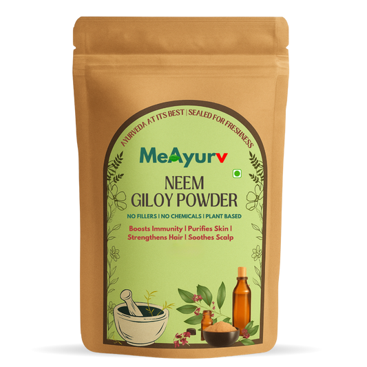 MeAyurv Organic Neem Giloy Powder – Pure Neem & Giloy Herbal Blend | Ayurvedic Herbal Blend for Detox, Immunity & Skin Health | Natural, Vegan, Chemical Free