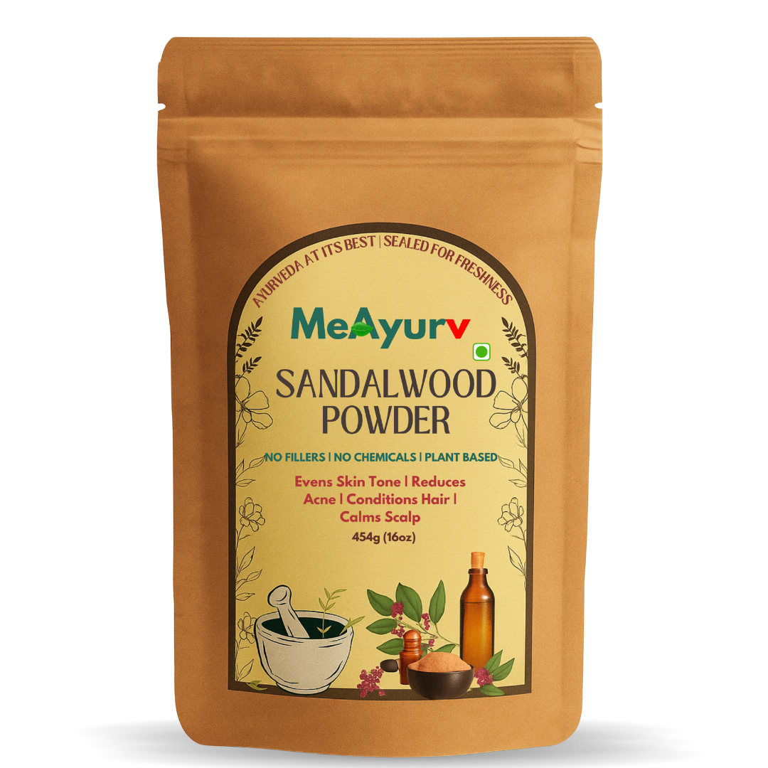 MeAyurv Organic Sandalwood (Chandan) Powder – Pure Sandalwood | Herbal Supplement for Skin Brightening, Cooling & Glow | Natural, Vegan, Chemical Free