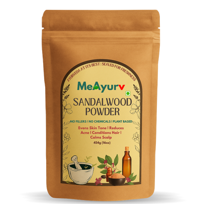 MeAyurv Organic Sandalwood (Chandan) Powder – Pure Sandalwood | Herbal Supplement for Skin Brightening, Cooling & Glow | Natural, Vegan, Chemical Free