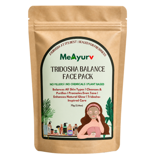 MeAyurv Tridosha Balance Herbal Face Pack | Calming Mask for Sensitive Skin & Redness Relief | Hydrating Sandalwood, Oat & Licorice Blend (75g)