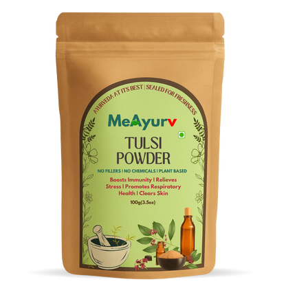 MeAyurv Organic Tulsi Powder – Pure Holy Basil Leaf | Ayurvedic Herbal Supplement for Immunity, Stress Relief & Respiratory Health | Natural, Vegan, Chemical Free