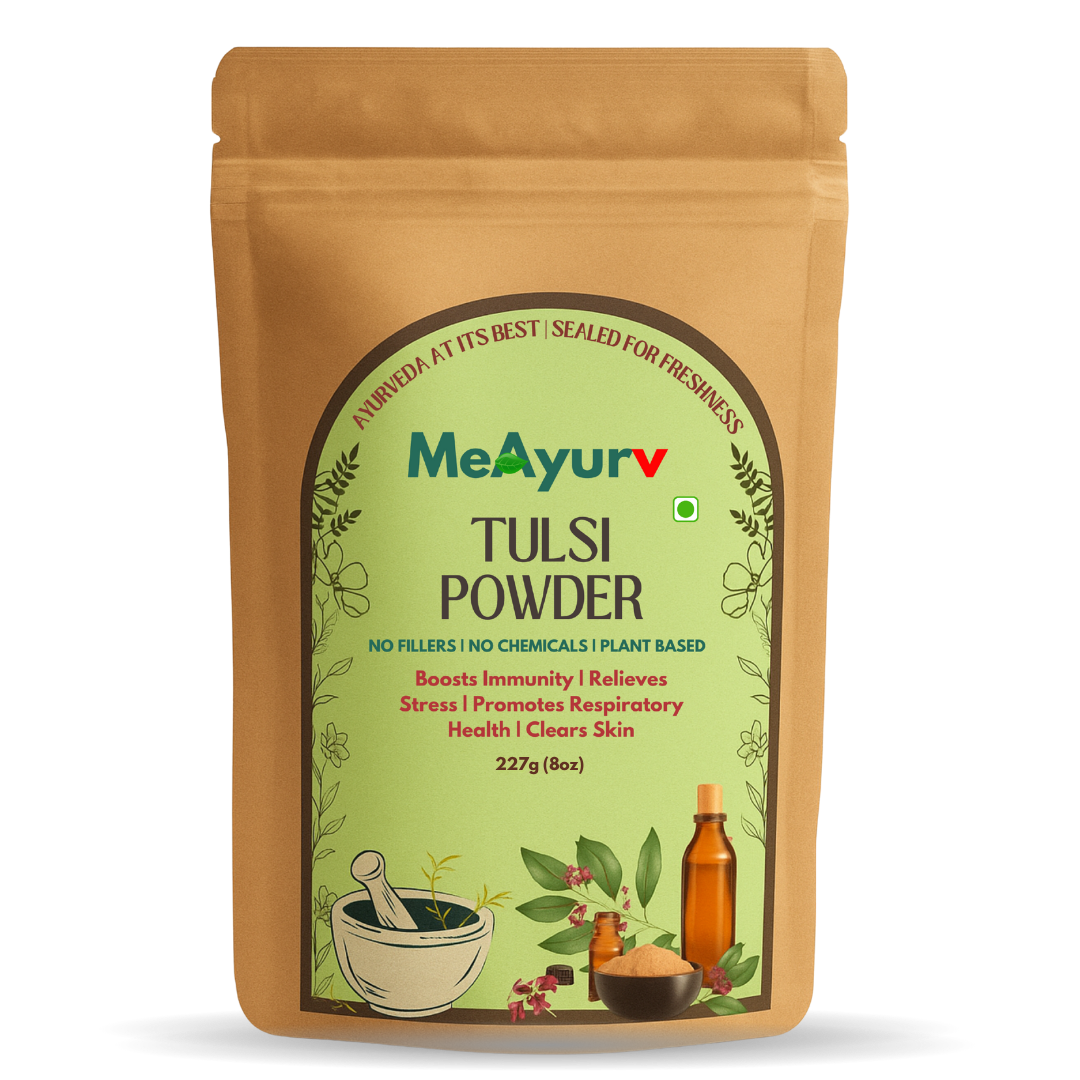 MeAyurv Organic Tulsi Powder – Pure Holy Basil Leaf | Ayurvedic Herbal Supplement for Immunity, Stress Relief & Respiratory Health | Natural, Vegan, Chemical Free