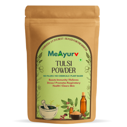 MeAyurv Organic Tulsi Powder – Pure Holy Basil Leaf | Ayurvedic Herbal Supplement for Immunity, Stress Relief & Respiratory Health | Natural, Vegan, Chemical Free