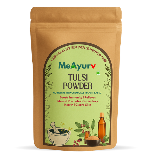 MeAyurv Organic Tulsi Powder – Pure Holy Basil Leaf | Ayurvedic Herbal Supplement for Immunity, Stress Relief & Respiratory Health | Natural, Vegan, Chemical Free