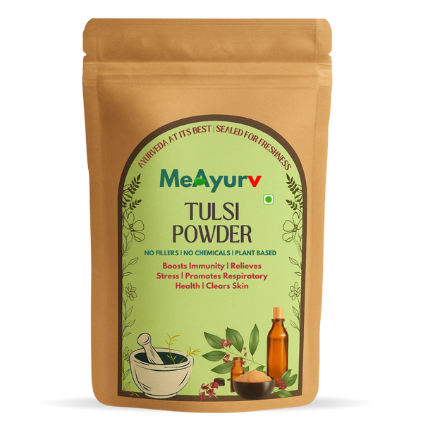 MeAyurv Organic Tulsi Powder – Pure Holy Basil Leaf | Ayurvedic Herbal Supplement for Immunity, Stress Relief & Respiratory Health | Natural, Vegan, Chemical Free