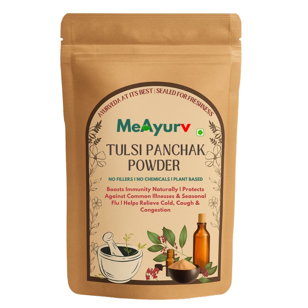 MeAyurv Tulsi Panchak Powder packaging on a white background