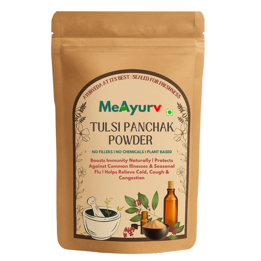 MeAyurv Tulsi Panchak Powder packaging on a white background