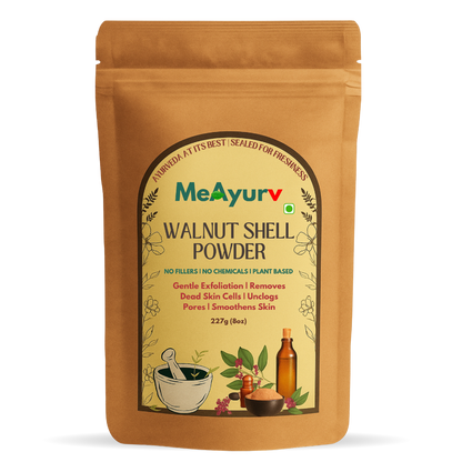 MeAyurv Organic Walnut Shell Powder – Pure Walnut Shell | Natural Exfoliant for Glowing Skin & Gentle Scrub | Vegan, Chemical Free